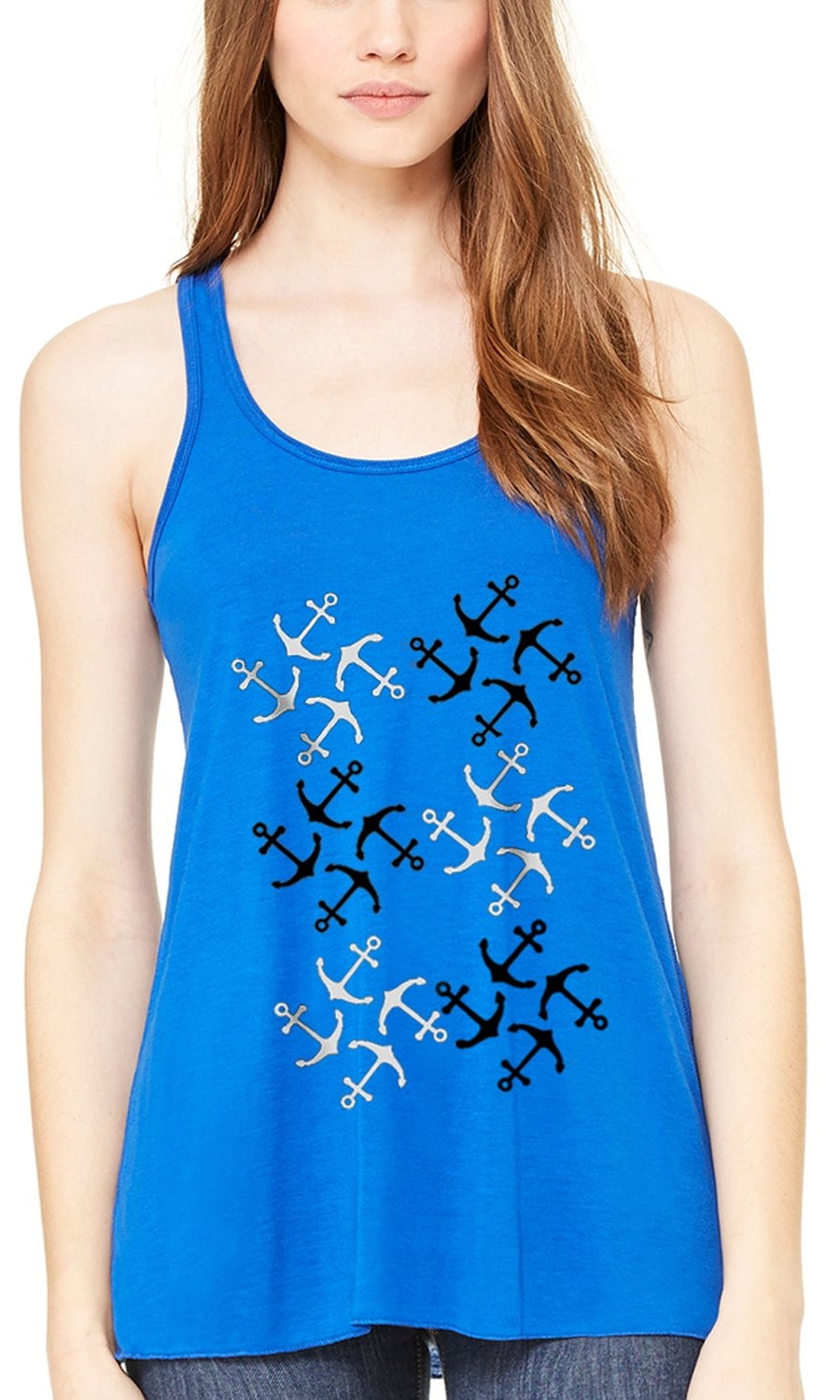Women's Anchors Printed Flowy Racerback Tank Top