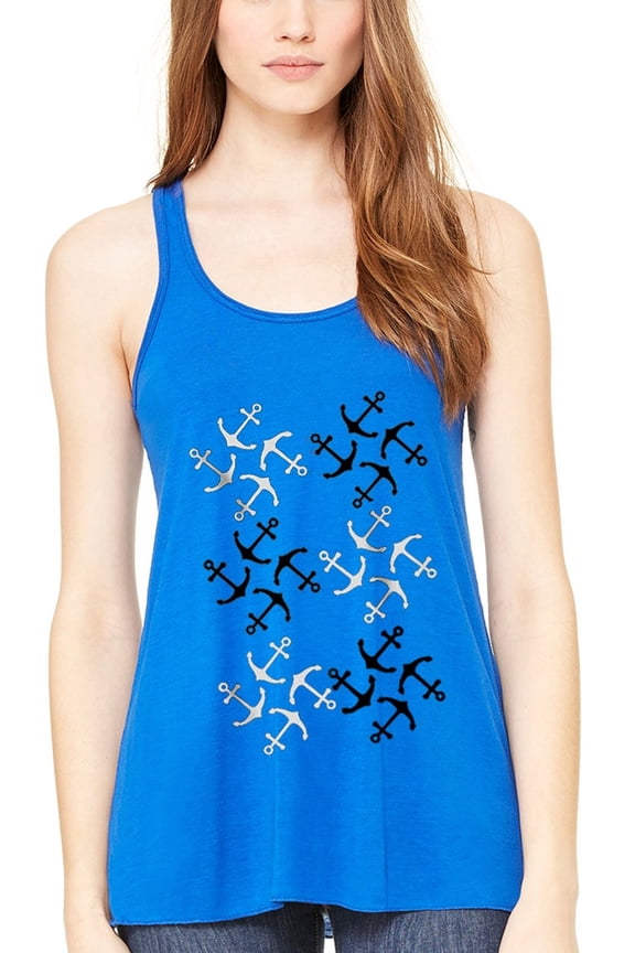 Women's Anchors Printed Flowy Racerback Tank Top