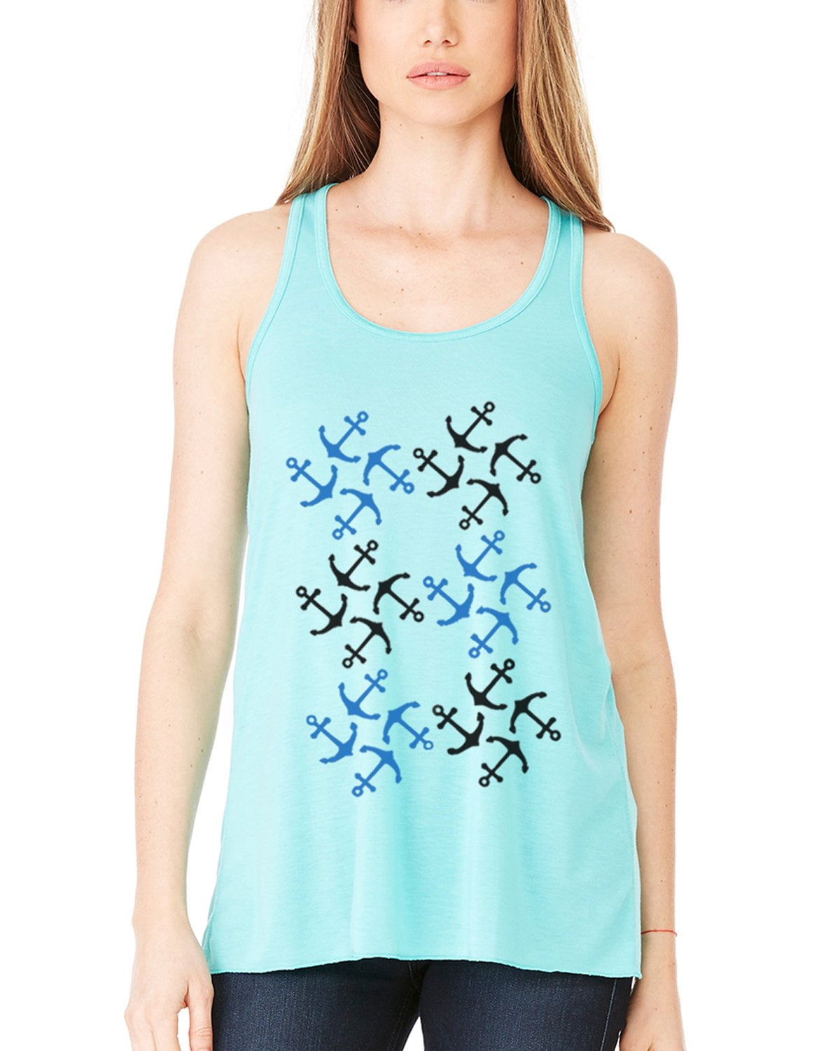 Women's Anchors Printed Flowy Racerback Tank Top