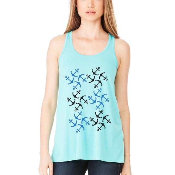 Women's Anchors Printed Flowy Racerback Tank Top