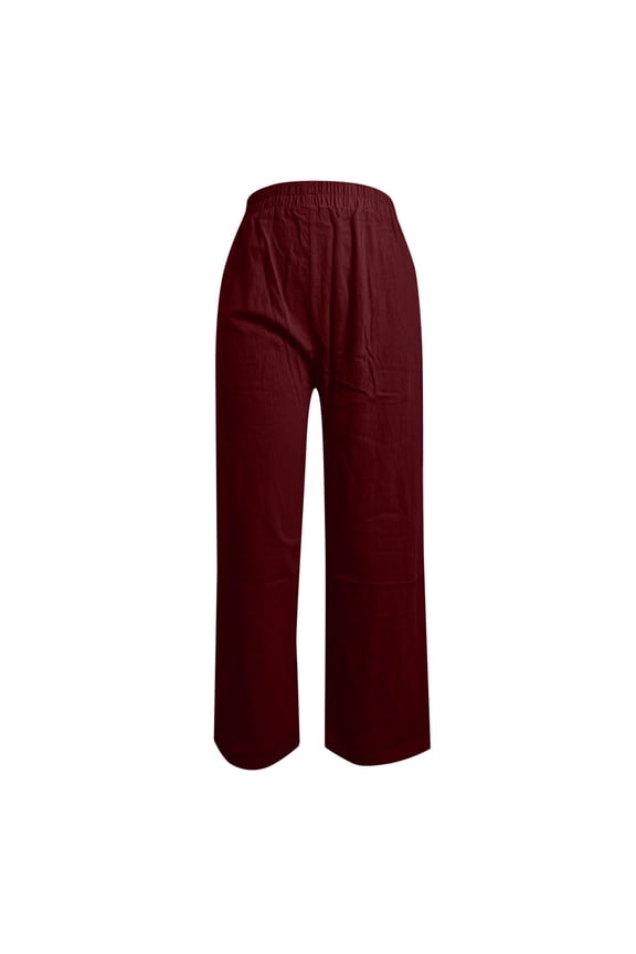 Women's And Linen Resort Style Elastic Solid Color Casual Pants