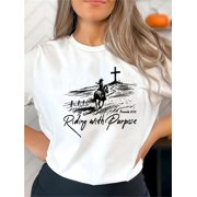 Women's And Unisex Western Equestrian T-Shirt Ride With Attitude Horse Graphic Casual Short Sleeve For Ranch Events And Everyday Wear