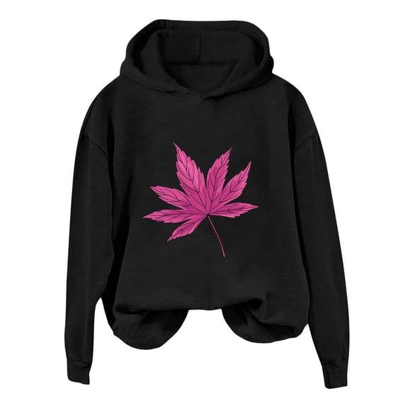 Women's And Winter Fashionable Thanksgiving Purple Maple Leaf Print Hooded Sweatshirt