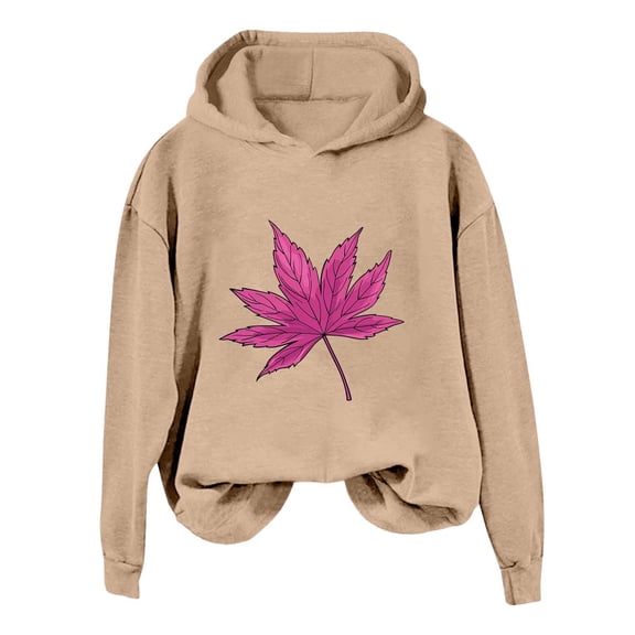 Women's And Winter Fashionable Thanksgiving Purple Maple Leaf Print Hooded Sweatshirt