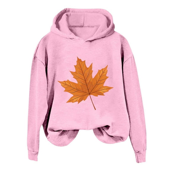 Women's And Winter Fashionable Thanksgiving Upward Yellow Maple Leaf Print Hooded Sweatshirt