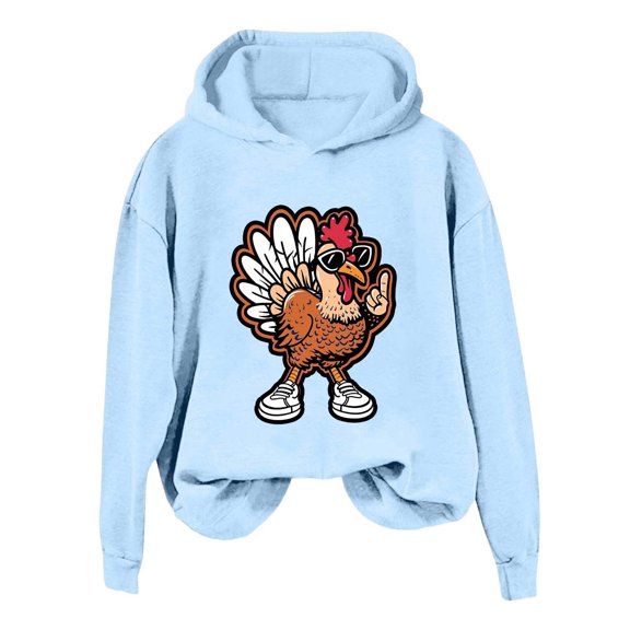Women's And Winter Fashionable Thanksgiving White Chicken Print Hooded Sweatshirt
