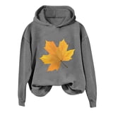 Women's And Winter Fashionable Thanksgiving Yellow Upward Large Maple Leaf Print Hooded ...
