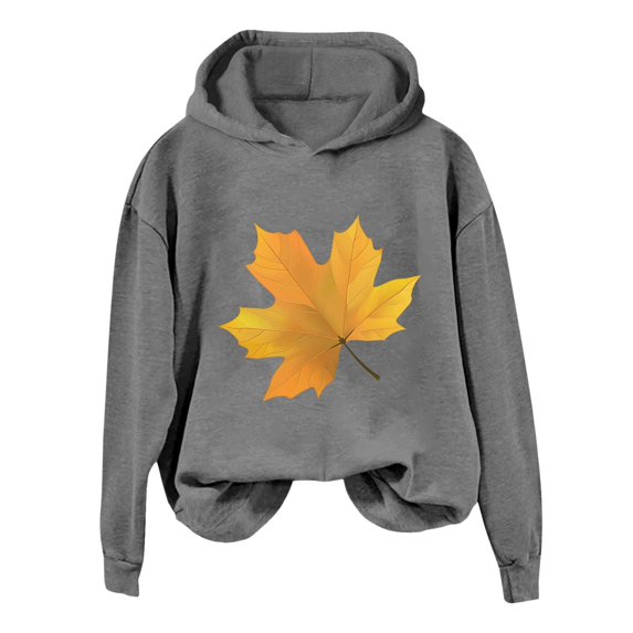 Women's And Winter Fashionable Thanksgiving Yellow Upward Large Maple Leaf Print Hooded ...