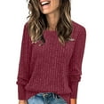 thumbnail image 1 of Women's And Winter Round Neck Brushed Strip Solid Color Top, 1 of 2