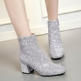 thumbnail image 1 of Women's And Winter Sequins Thick High Heels Zippered Short Boots Boots Bare Boots, 1 of 9