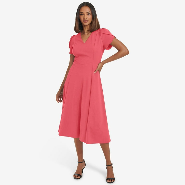 Women s Andrew Marc Tulip Fit Flare Midi Dress Color Pink Size 10 Walmart