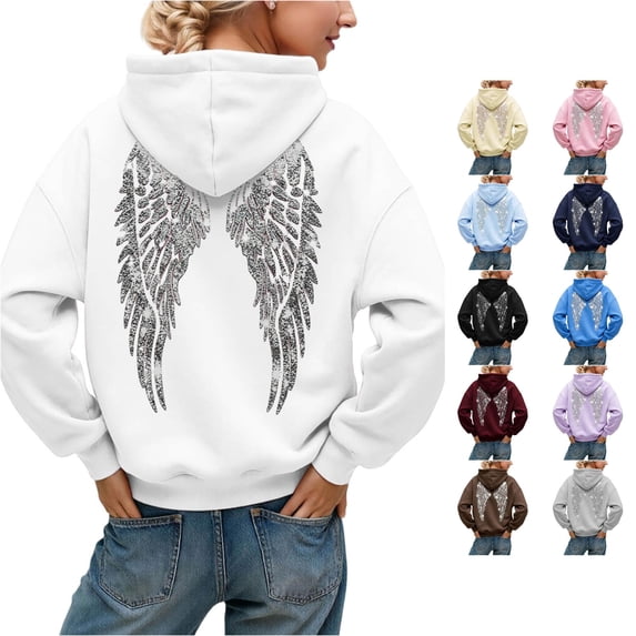 Women's Angel Wing Hoodie Sequined Embroidered Pullover Winter