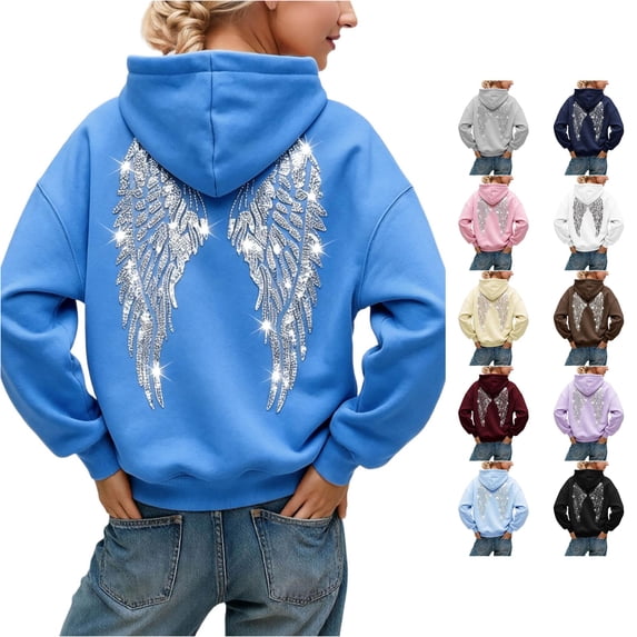 Women's Angel Wing Hoodie Sequined Embroidered Pullover Winter