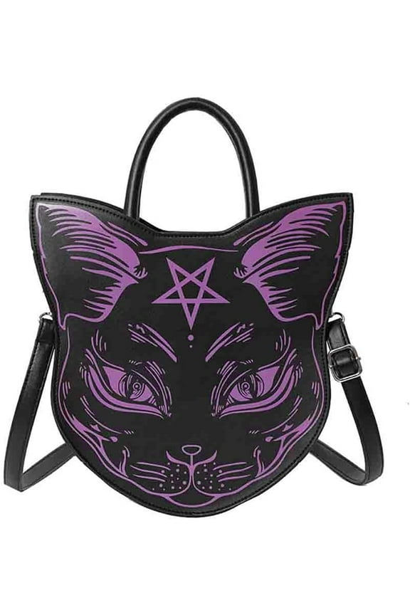 Women's Animal Cat Shaped Handbag, PU Leather Gothic Printed Shoulder Purse, Novelty Fashion Cute Chic Crossbody Bag