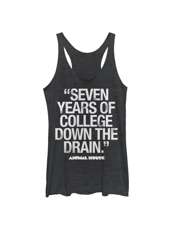 Women's Animal House Bluto 7 Years Quote Racerback Tank Top Black Heather Large