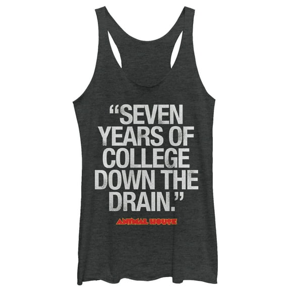Women's Animal House Bluto 7 Years of College Racerback Tank Top Black Heather Large
