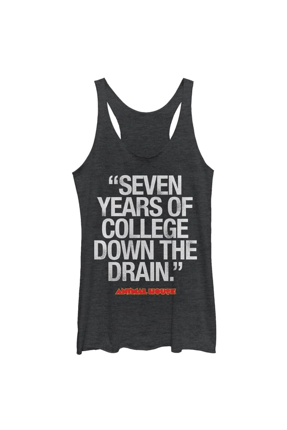 Women's Animal House Bluto 7 Years of College Racerback Tank Top Black Heather Small