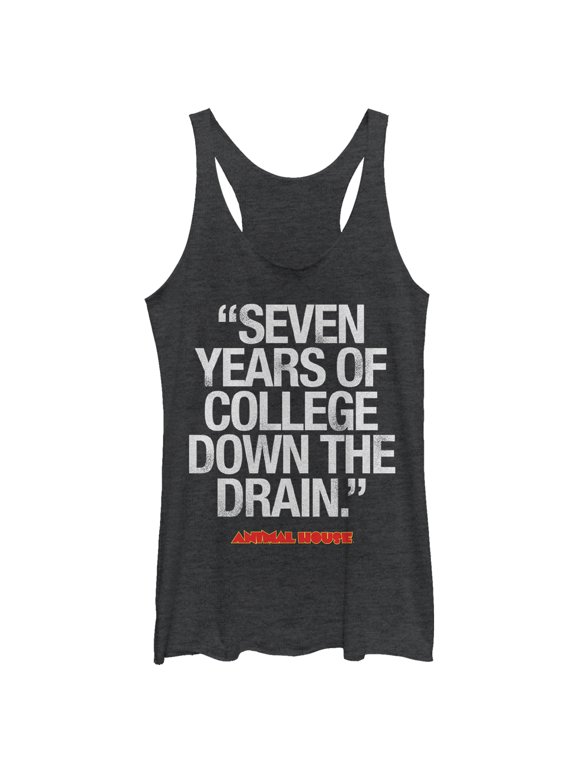 Women's Animal House Bluto 7 Years of College Racerback Tank Top Black Heather X Large
