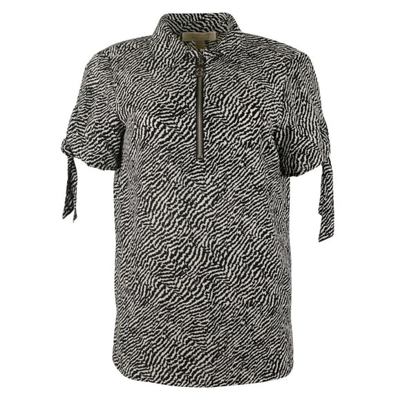 Women's Animal Print Grommet and Tie Sleeve Top-BW-XS