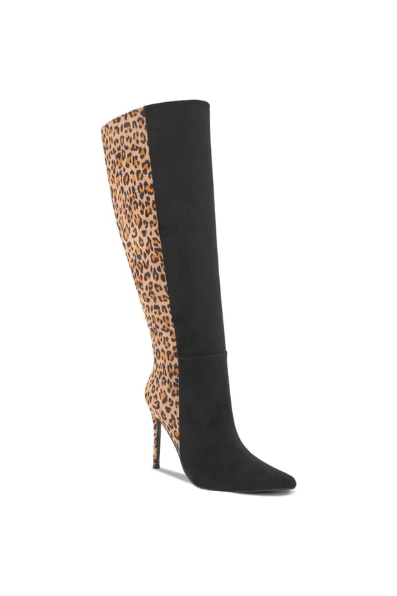 Women's Animal Print Knee High Boots Pointed Toe Stiletto Heel Tall Boot