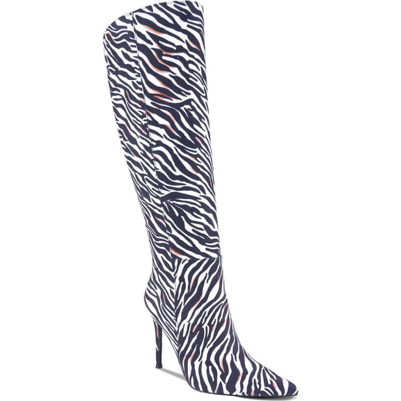 Women's Animal Print Knee High Boots Pointed Toe Stiletto Heel Tall Boot