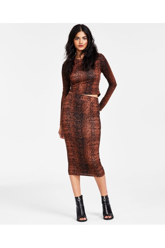 Womens Animal-Print Midi Skirt Snake Python XS