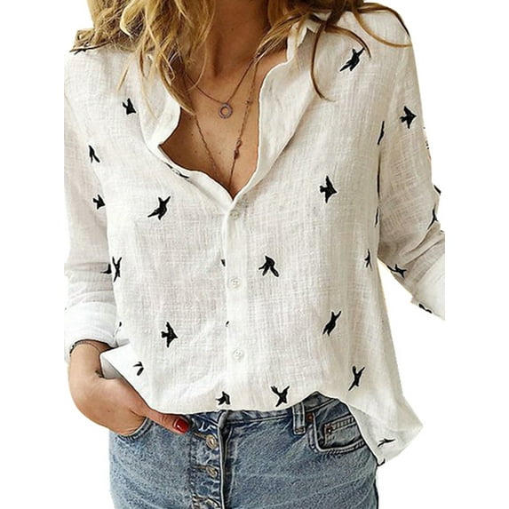 Women's Animal Printed Button Down Shirts Long Sleeve Tops V Neck Casual Work Blouses