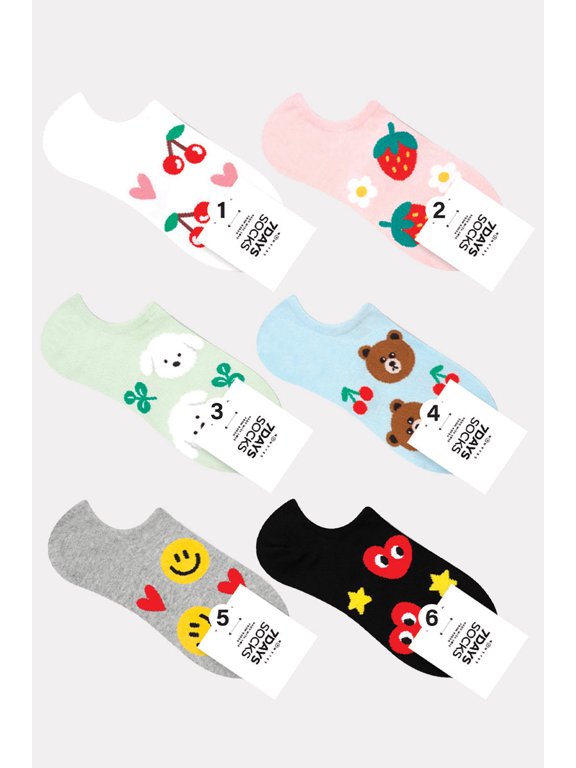 Women's Ankle Big Pattern Socks - 6 Pair Set