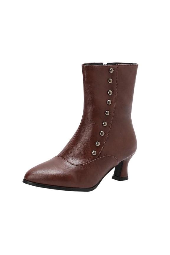 Women's Ankle Boot Pointed Tip Kitten Low Heel Closed Pointed Booties Side Zipper Winter Dress Shoes
