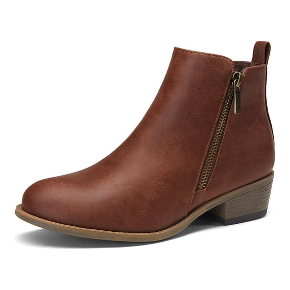 Women's Ankle Booties Thick Low Heel Cognac Fashion Boots for Women, Size 9
