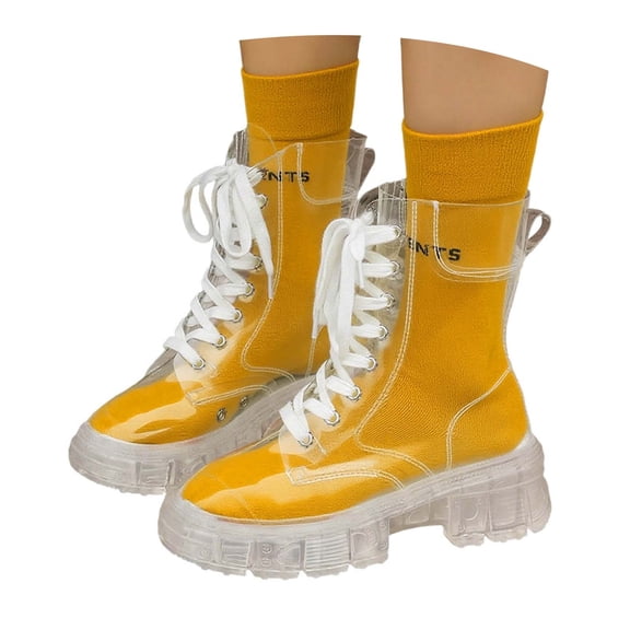 Xiaoxatg Women's Ankle Boots Bottom Fashion Elevated Lace Up Short Boots Stylish Jelly Design for All Outdoor Activities 8 Yellow