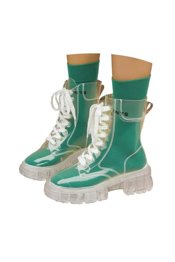 Women's Ankle Boots Bottom Fashion Elevated Lace Up Short Boots Stylish Jelly Design for All Outdoor Activities 5.5 Green