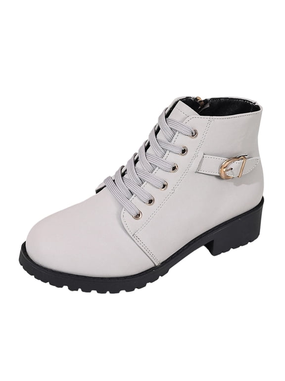 Women's Ankle Boots British Style Round Toe Lace-Up Side Zipper Platform Chunky Heel Booties