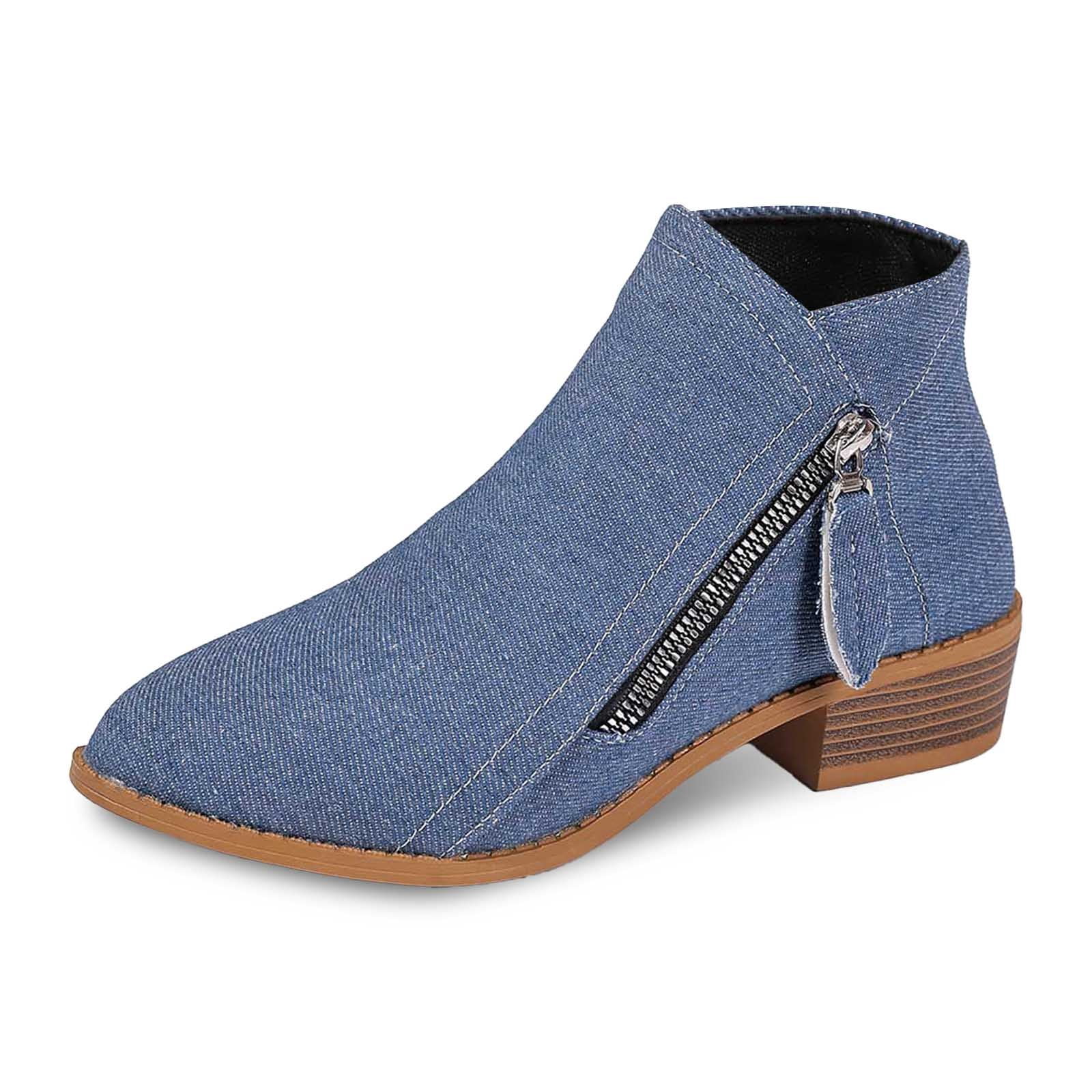 Xiaoxatg Women's Ankle Boots Casual Comfortable Denim Side Zipper ...