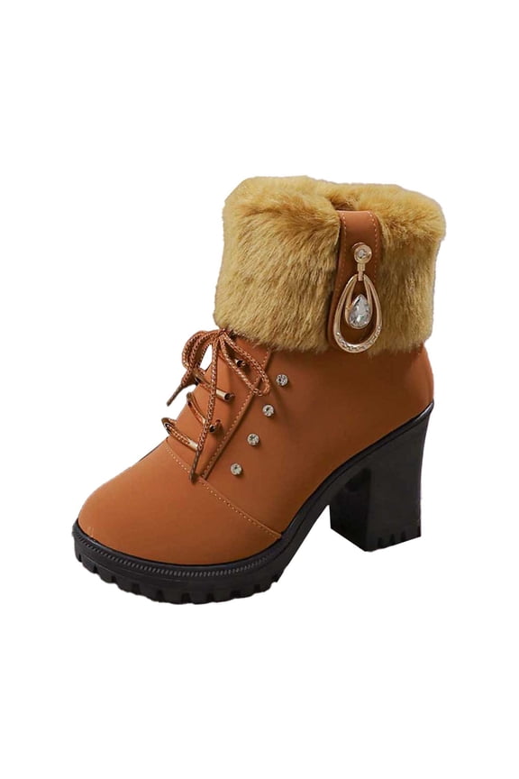 Women's Ankle Boots Casual Heel Platform Lined Booties for Comfortable Winter Footwear 9.5 Brown