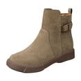 thumbnail image 1 of Women's Ankle Boots Casual Spring Short Boots Solid Color Stitching Side Zipper Flat Design Comfortable Everyday Footwear Khaki,41, 1 of 8