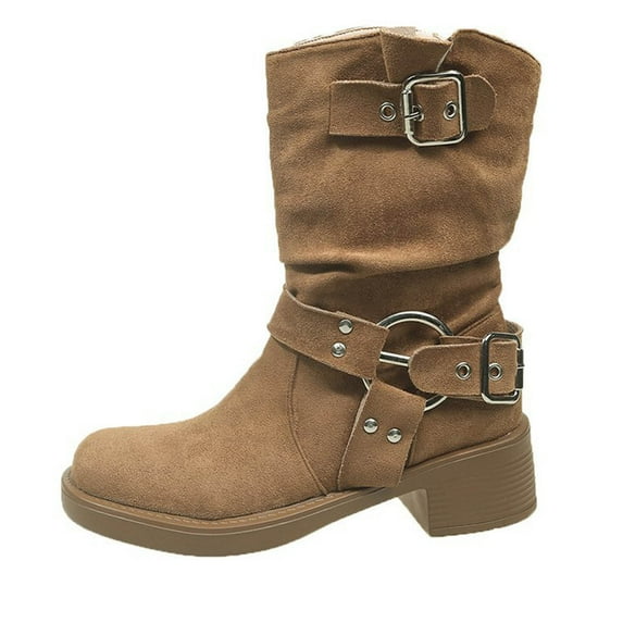 Women's Ankle Boots Casual Winter Chunky Heel Square Toe Solid Color with Belt Buckle Suitable for Outdoor and Indoor Styling