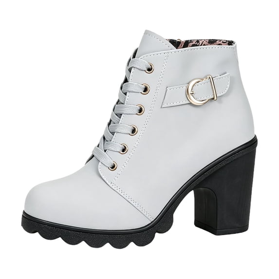 Women's Ankle Boots – Chunky Heel Lace Up Booties for Women Side Zipper Platform Lug Sole Round Toe Winter Fall Fashion Shoes