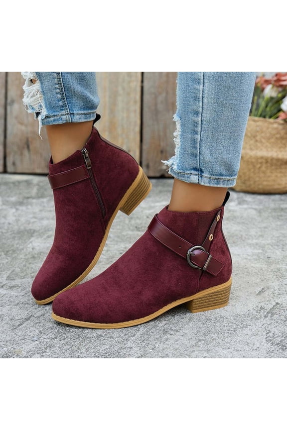 Women's Ankle Boots Chunky Low Heel Booties Slip On Elastic Fall Short Boots