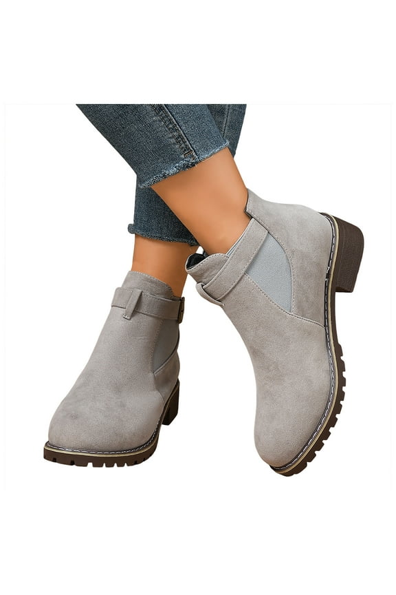 Women's Ankle Boots Chunky Low Heel Chelsea Western Booties Comfort Slip on Suede Fall Work Boots with Side Zipper