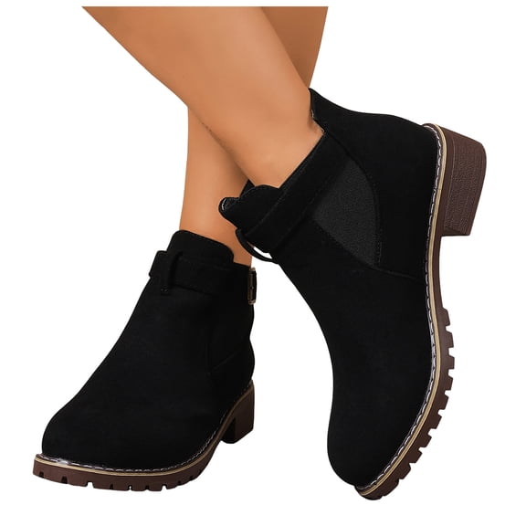 Women's Ankle Boots Chunky Low Heel Chelsea Western Booties Comfort Slip on Suede Fall Work Boots with Side Zipper