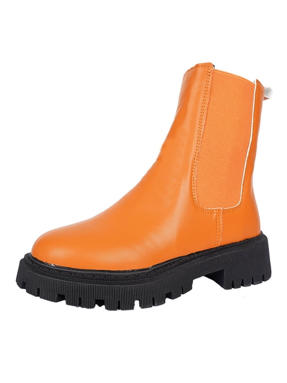 Women's Ankle Boots Chunky Sole Round Toe Side Zip Booties Fall Winter Street Style Fashion Shoes Orange 7