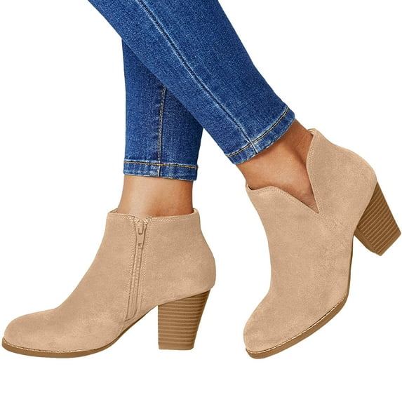 Women's Ankle Boots Classic Slip on Cutout Chelsea Western Booties Stacked Heel Suede Fall Winter Dress Work Pumps Shoes