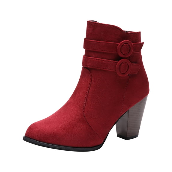 Women's Ankle Boots Closed Toe Stacked Heel Booties Shoes Thick Heel Mid Heeled Dress Short Boots Shoes Wine 39