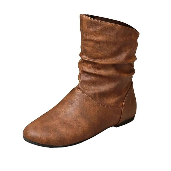 Xiaoxatg Women's Ankle Boots Comfortable -On Flat Shoes for Daily Wear Leather Casual Footwear for Fall and Winter 6.5 Brown