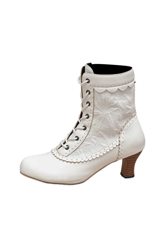 Women's Ankle Boots Elegant Lace Up Heel Booties for Fall Winter Season Comfortable Casual Fashion Footwear with Lace Design and Side Zipper Closure