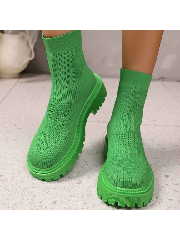 Women's Ankle Boots Fall Winter Flying Knit Elastic Short Boots Stretch Thick Block Heel Height Versatile Fashion Casual Boots for Leisure Outdoor Daily Outfits