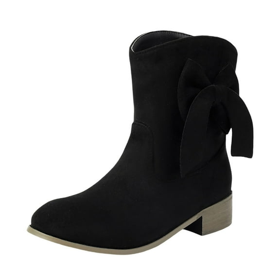 Xiaoxatg Women's Ankle Boots Fashion Elegant Suede Bow Detail Comfortable Casual Winter Fall Booties for Ladies 6 Black