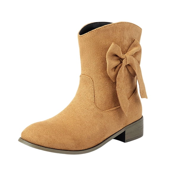 Xiaoxatg Women's Ankle Boots Fashion Elegant Suede Bow Detail Comfortable Casual Winter Fall Booties for Ladies 6 Brown