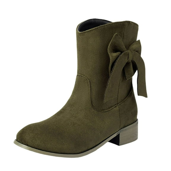 Xiaoxatg Women's Ankle Boots Fashion Elegant Suede Bow Detail Comfortable Casual Winter Fall Booties for Ladies 6 Green